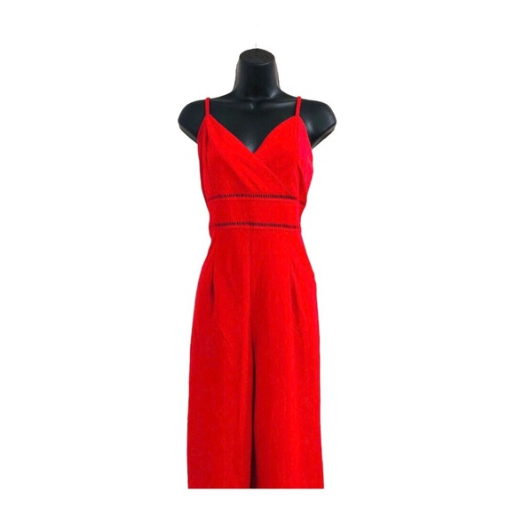 Trixxi Red spaghetti strap v-neck perforated waist jumpsuit size large new‎ - Picture 11 of 16